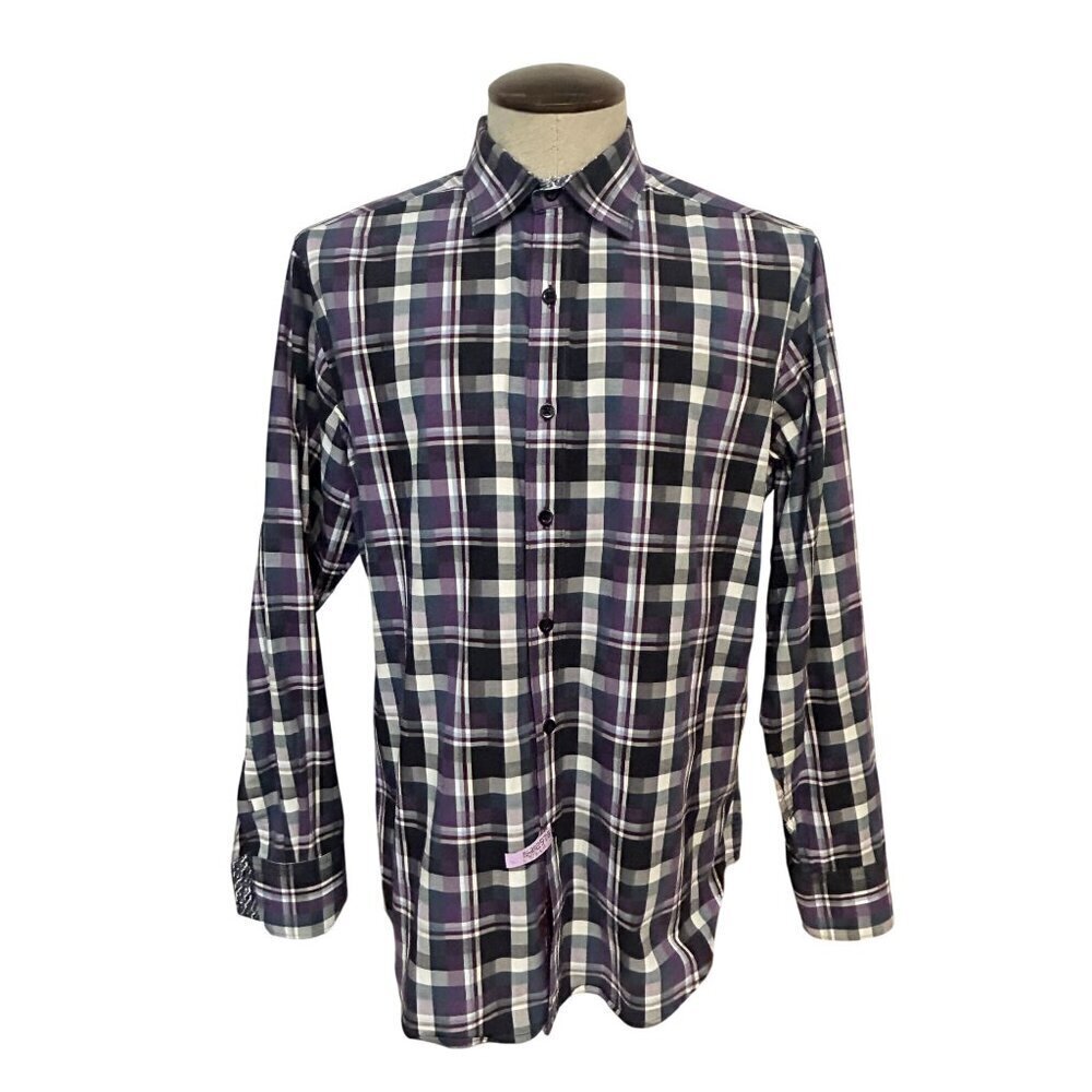 Robert Graham Mens Purple Black Plaid Long Sleeve Shirt Medium